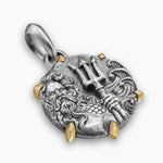 POSEIDON AMULET Sterling Silver with 18K Yellow Gold, 26.4mm