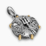 POSEIDON AMULET Sterling Silver with 18K Yellow Gold, 26.4mm