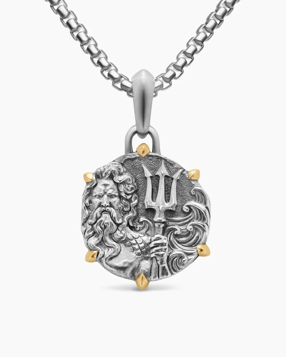 POSEIDON AMULET Sterling Silver with 18K Yellow Gold, 26.4mm