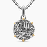 POSEIDON AMULET Sterling Silver with 18K Yellow Gold, 26.4mm