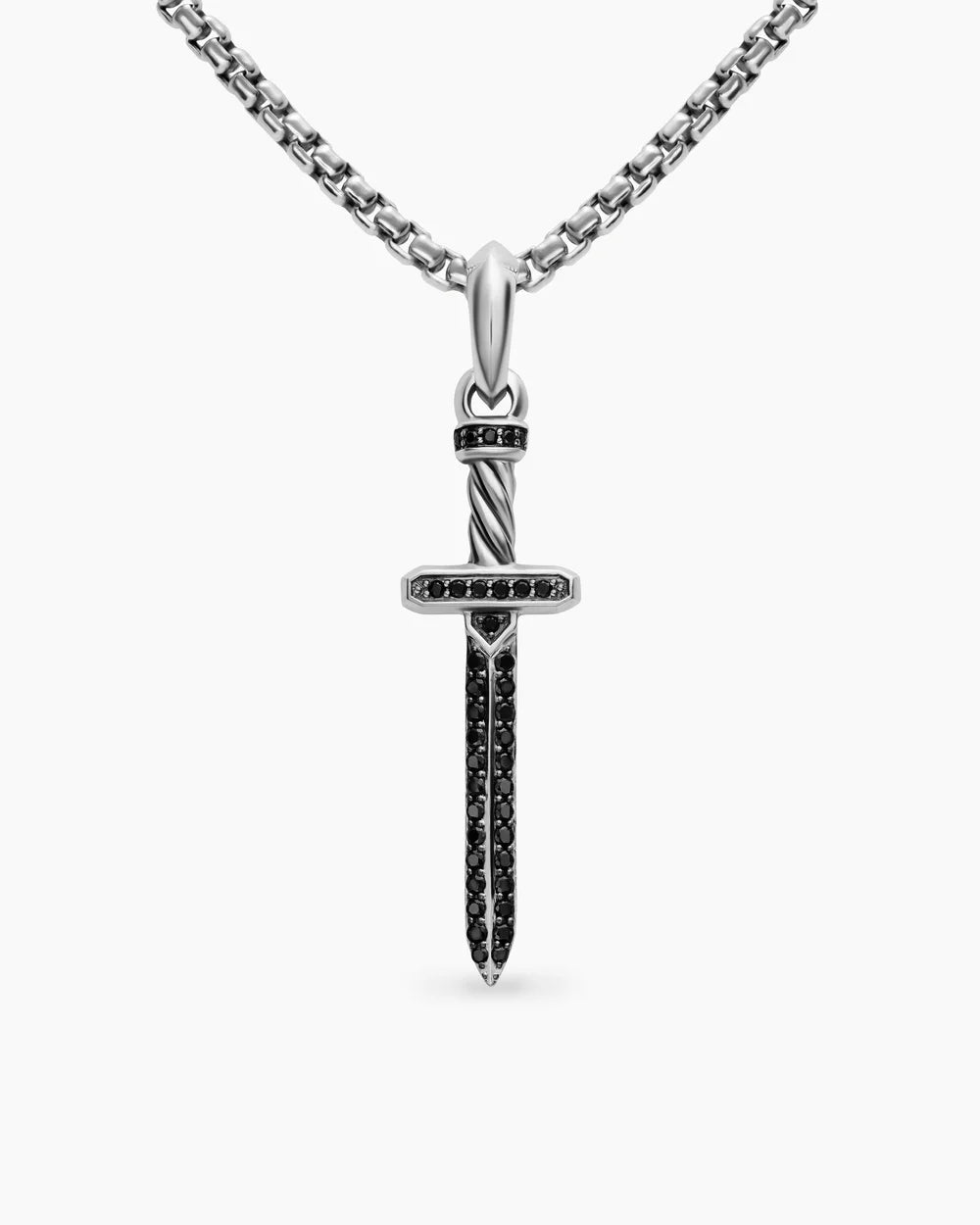 Pavé Sword Amulet Sterling Silver with Black Diamonds, 41.3mm