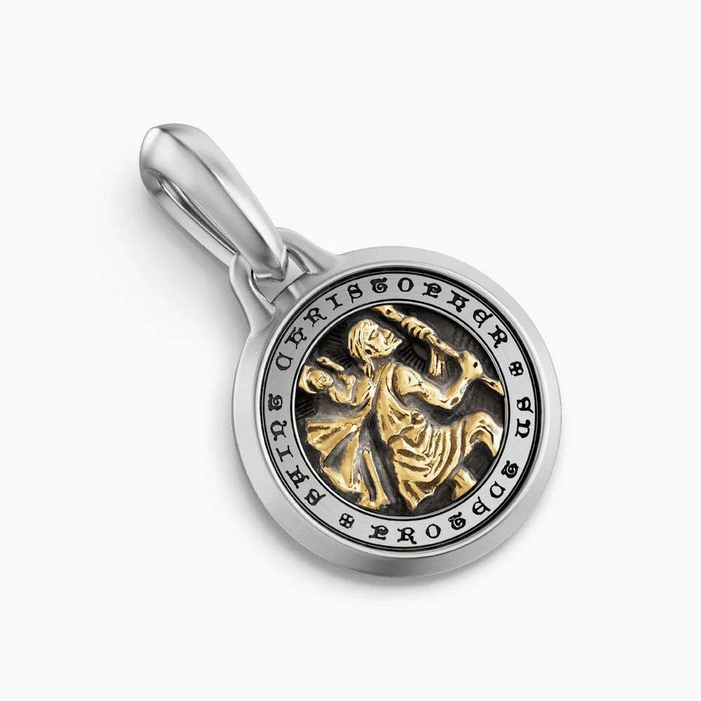 ST. CHRISTOPHER AMULET Sterling Silver with 14K Yellow Gold, 21.2mm