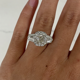 Three Stone Cushion Cut Halo Engagement Ring