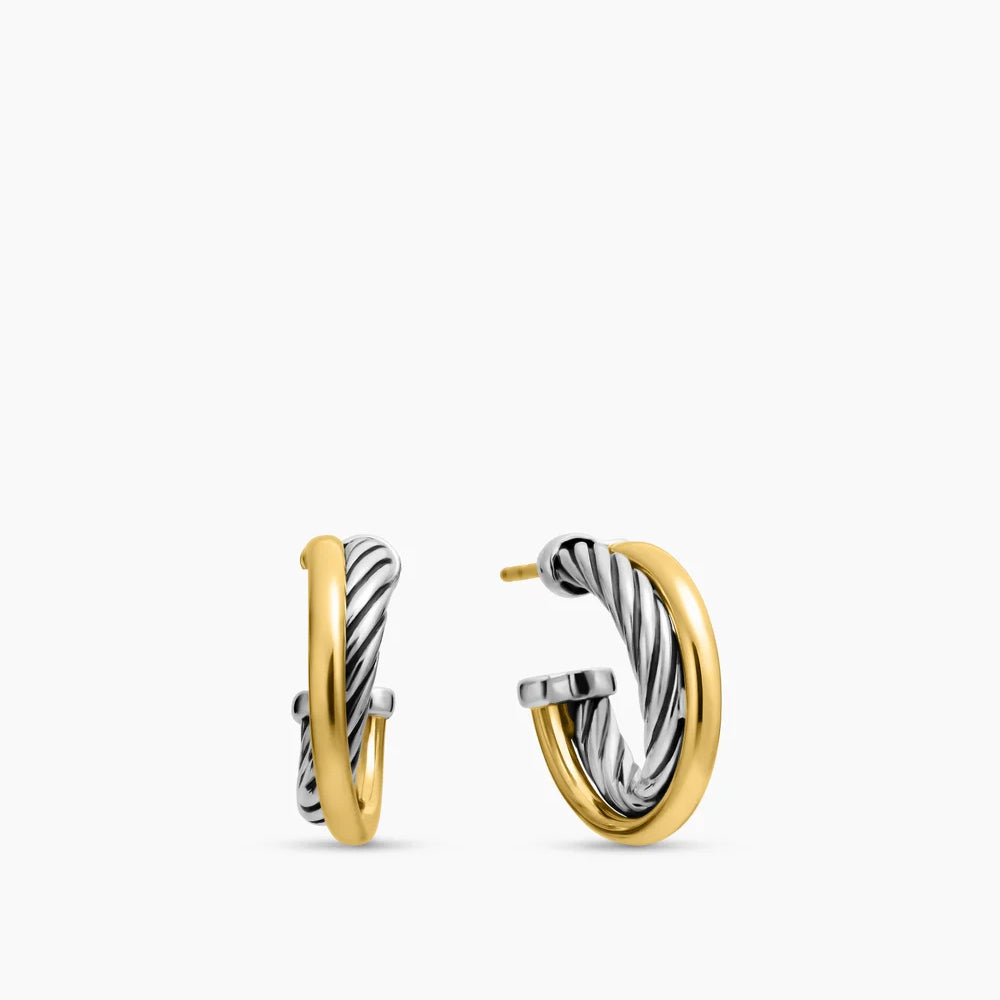 Crossover Hoop Earrings Sterling Silver with 18K Yellow Gold, 17mm