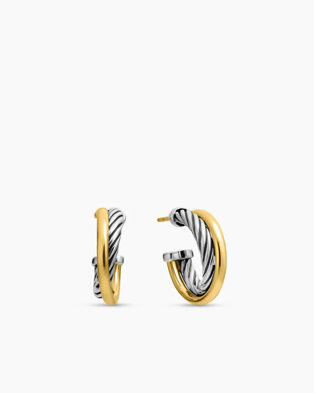 Crossover Hoop Earrings Sterling Silver with 18K Yellow Gold, 17mm
