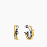 Crossover Hoop Earrings Sterling Silver with 18K Yellow Gold, 17mm