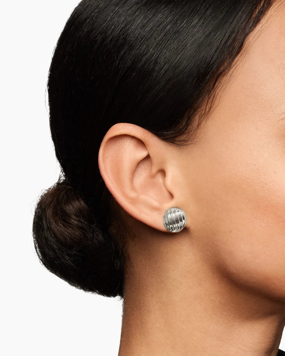 Sculpted Cable Stud Earrings in Sterling Silver, 14mm