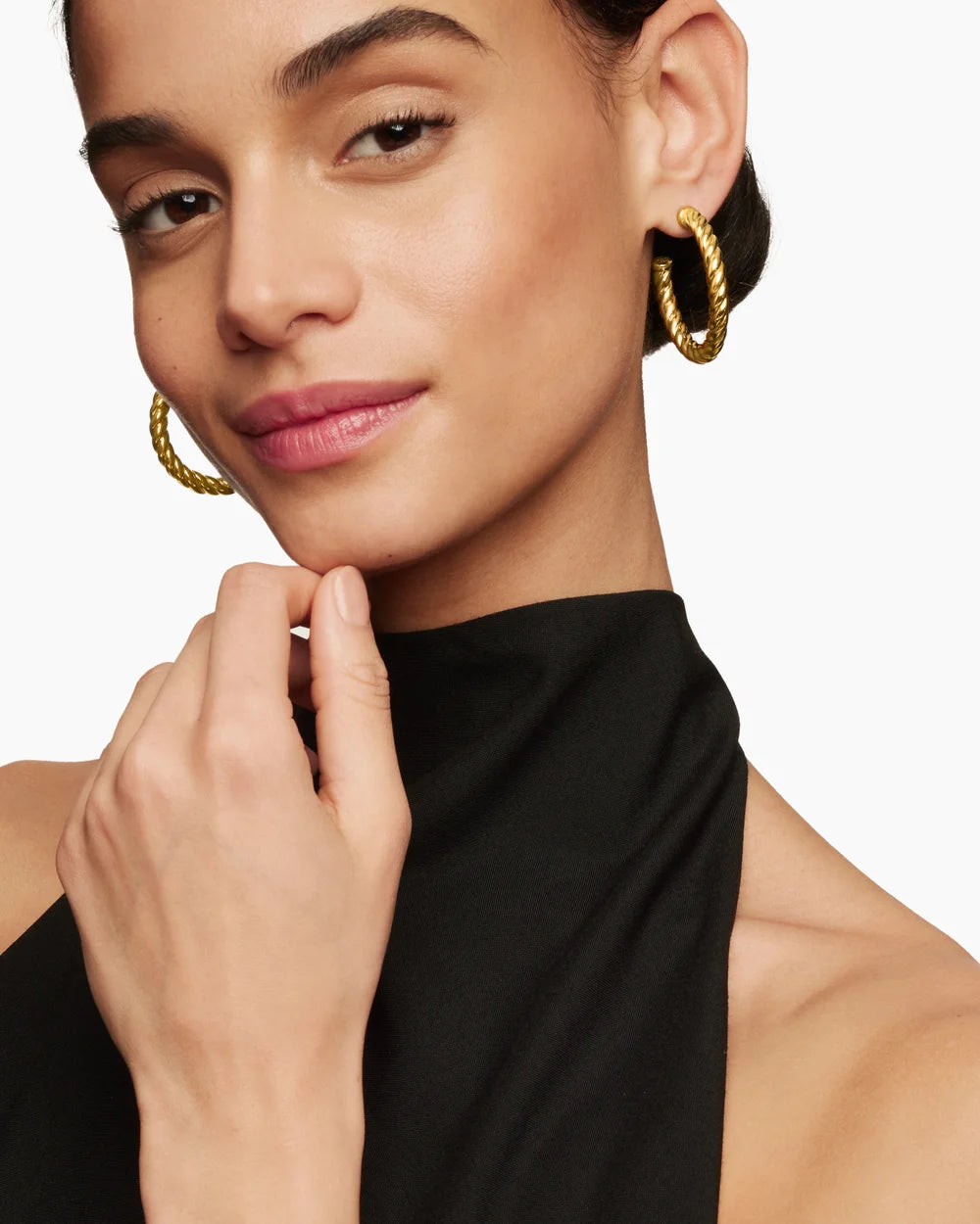 Sculpted Cable Hoop Earrings 18K Yellow Gold, 40mm