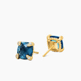 Chatelaine® Stud Earrings 18K Yellow Gold with Hampton Blue Topaz and Diamonds, 8mm