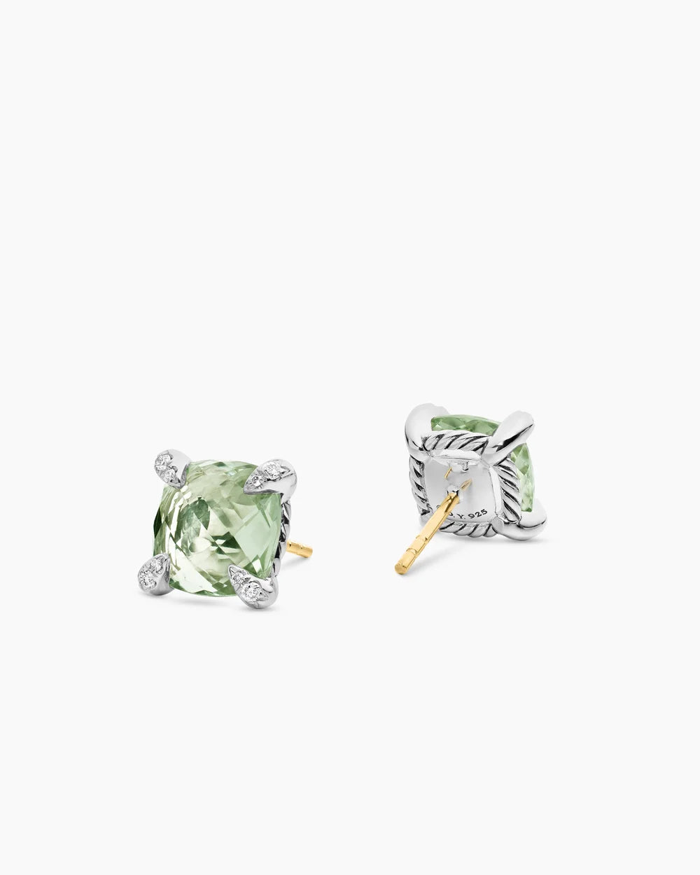 Chatelaine® Stud Earrings Sterling Silver with Prasiolite and Diamonds, 9mm