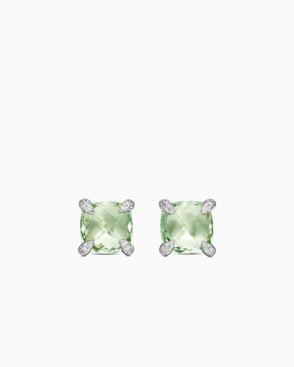 Chatelaine® Stud Earrings Sterling Silver with Prasiolite and Diamonds, 9mm