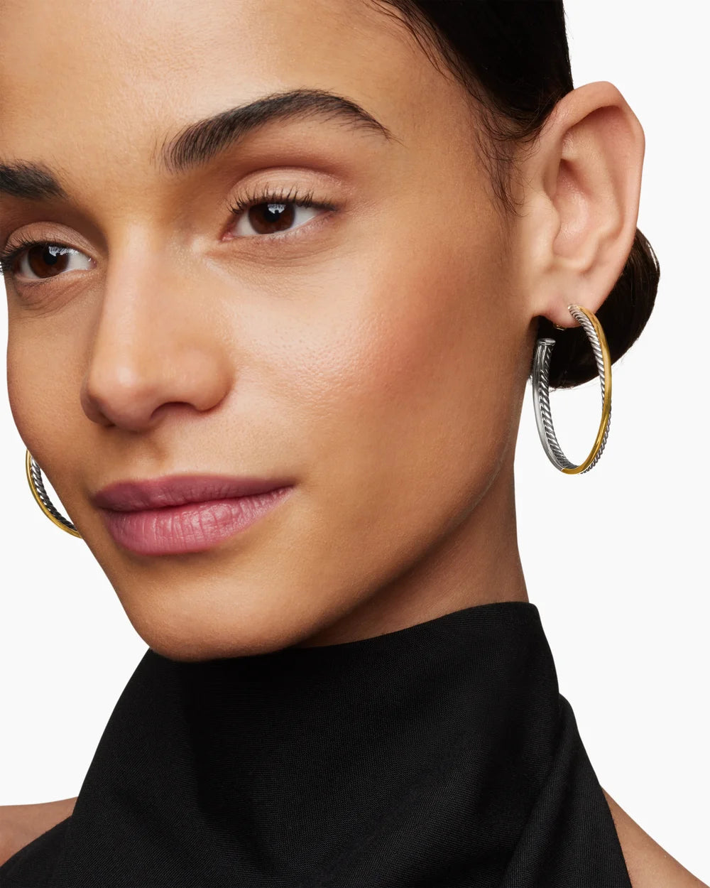 Crossover Hoop Earrings in Sterling Silver with 18K Yellow Gold, 44mm