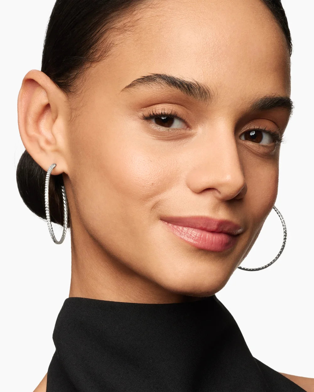 Pavé Hoop Earrings in Sterling Silver with Diamonds, 50.3mm