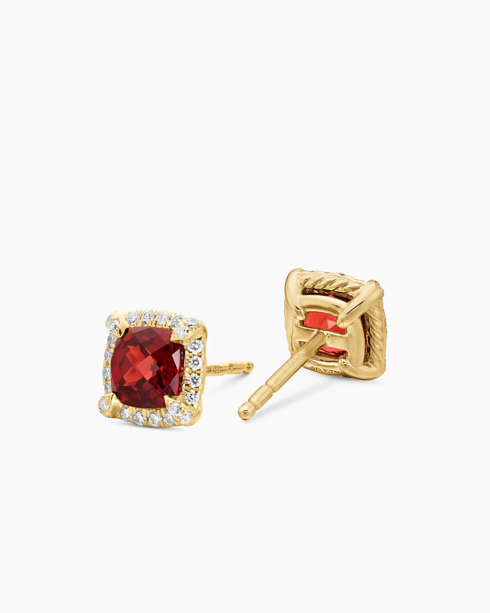 PETITE CHATELAINE® PAVÉ BEZEL STUD EARRINGS 18K Yellow Gold with Garnet and Diamonds, 5mm