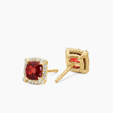 PETITE CHATELAINE® PAVÉ BEZEL STUD EARRINGS 18K Yellow Gold with Garnet and Diamonds, 5mm
