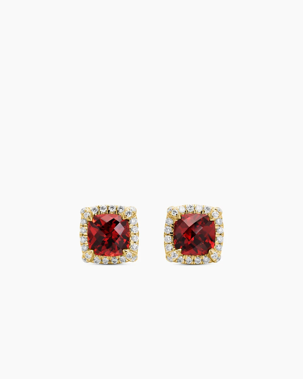 PETITE CHATELAINE® PAVÉ BEZEL STUD EARRINGS 18K Yellow Gold with Garnet and Diamonds, 5mm