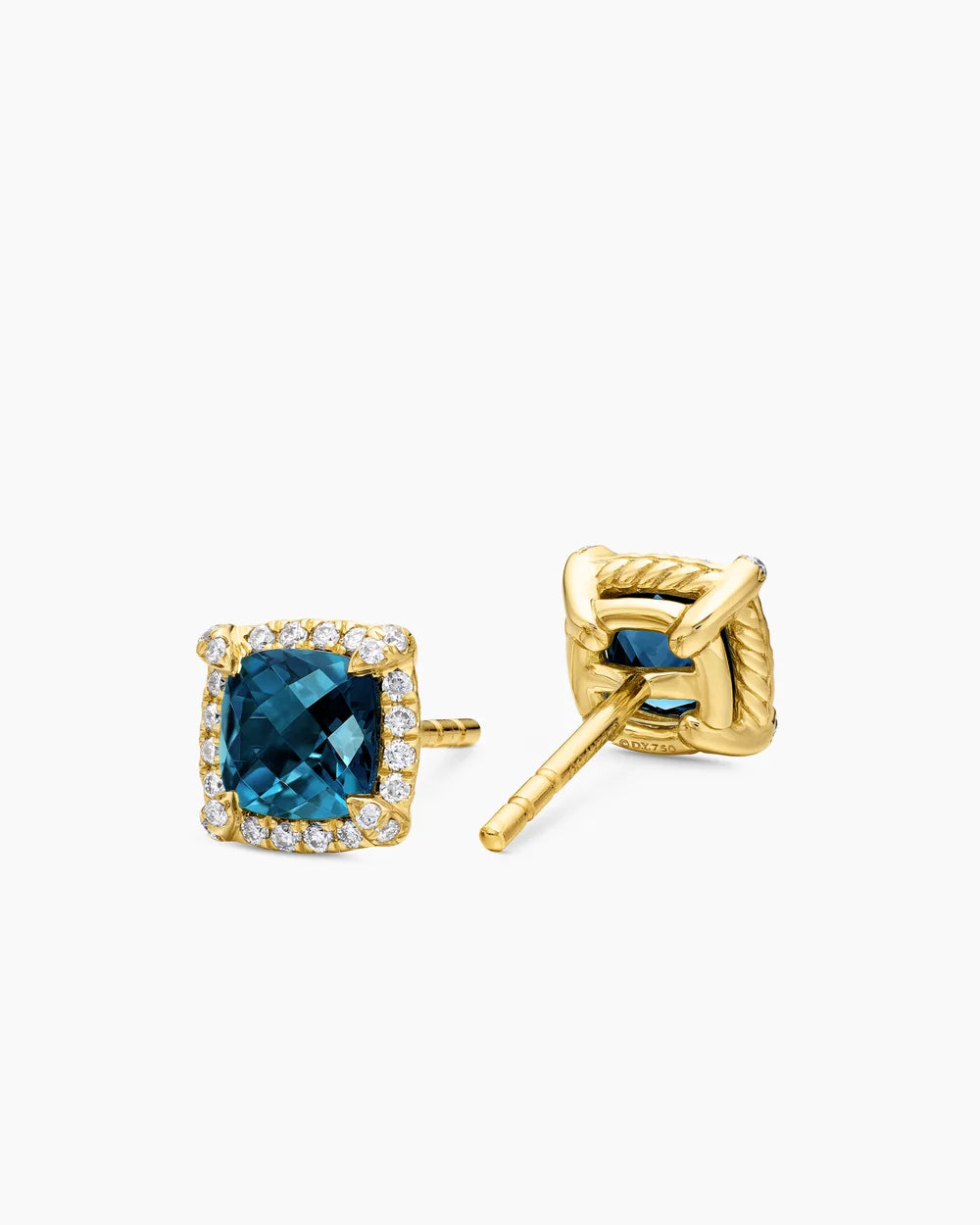 PETITE CHATELAINE® PAVÉ BEZEL STUD EARRINGS 18K Yellow Gold with Hampton Blue Topaz and Diamonds, 5mm
