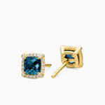 PETITE CHATELAINE® PAVÉ BEZEL STUD EARRINGS 18K Yellow Gold with Hampton Blue Topaz and Diamonds, 5mm