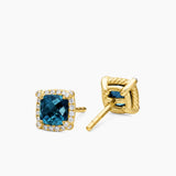PETITE CHATELAINE® PAVÉ BEZEL STUD EARRINGS 18K Yellow Gold with Hampton Blue Topaz and Diamonds, 5mm