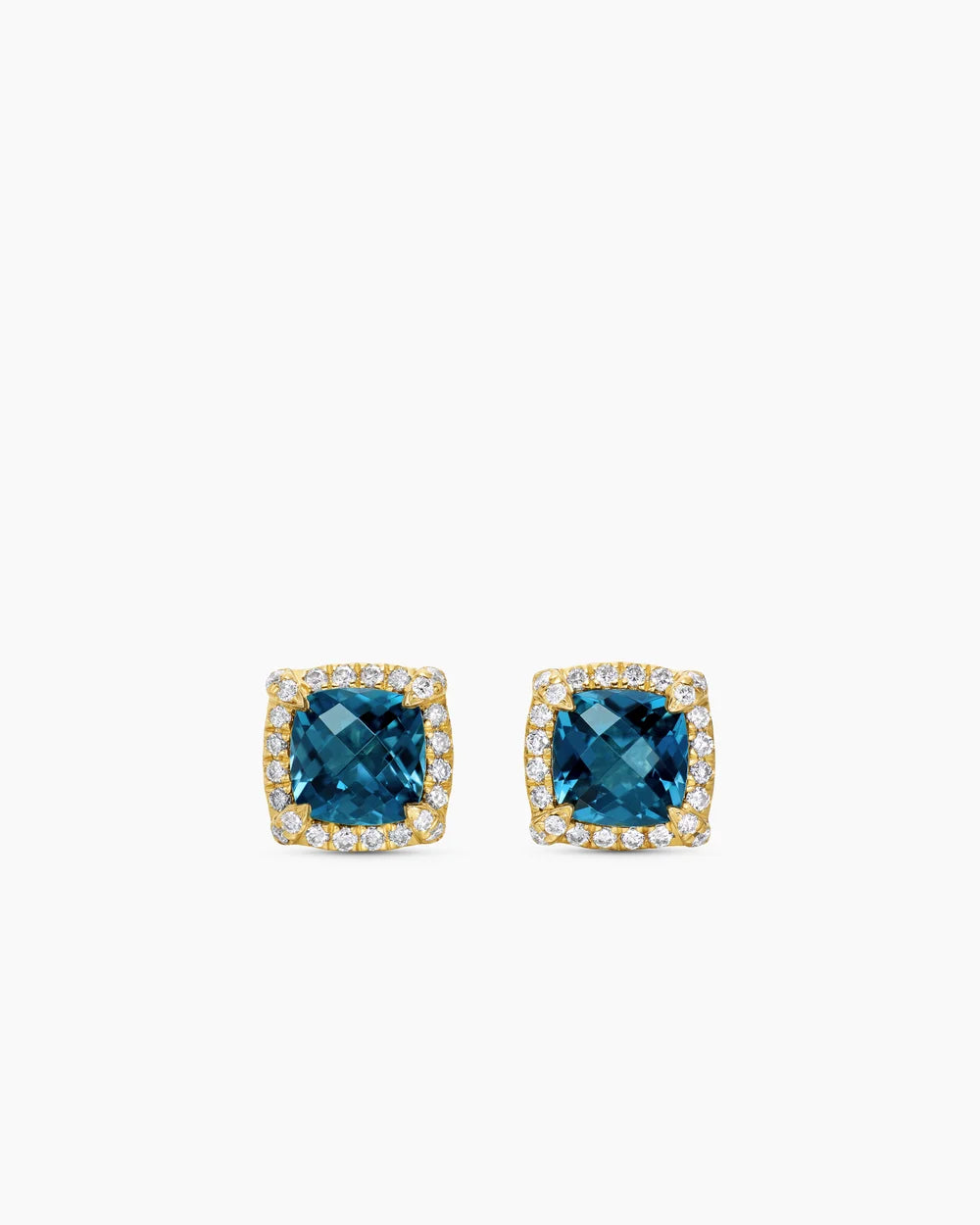 PETITE CHATELAINE® PAVÉ BEZEL STUD EARRINGS 18K Yellow Gold with Hampton Blue Topaz and Diamonds, 5mm