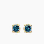 PETITE CHATELAINE® PAVÉ BEZEL STUD EARRINGS 18K Yellow Gold with Hampton Blue Topaz and Diamonds, 5mm
