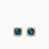 PETITE CHATELAINE® PAVÉ BEZEL STUD EARRINGS 18K Yellow Gold with Hampton Blue Topaz and Diamonds, 5mm