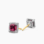 Petite Chatelaine® Pavé Bezel Stud Earrings in Sterling Silver with Rhodolite Garnet and Diamonds, 5mm