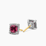 Petite Chatelaine® Pavé Bezel Stud Earrings in Sterling Silver with Rhodolite Garnet and Diamonds, 5mm