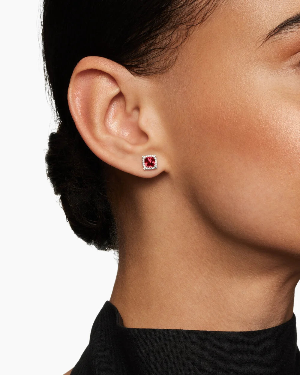 Petite Chatelaine® Pavé Bezel Stud Earrings in Sterling Silver with Rhodolite Garnet and Diamonds, 5mm