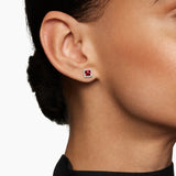Petite Chatelaine® Pavé Bezel Stud Earrings in Sterling Silver with Rhodolite Garnet and Diamonds, 5mm