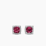 Petite Chatelaine® Pavé Bezel Stud Earrings in Sterling Silver with Rhodolite Garnet and Diamonds, 5mm