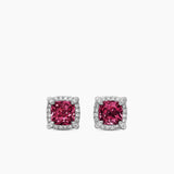 Petite Chatelaine® Pavé Bezel Stud Earrings in Sterling Silver with Rhodolite Garnet and Diamonds, 5mm