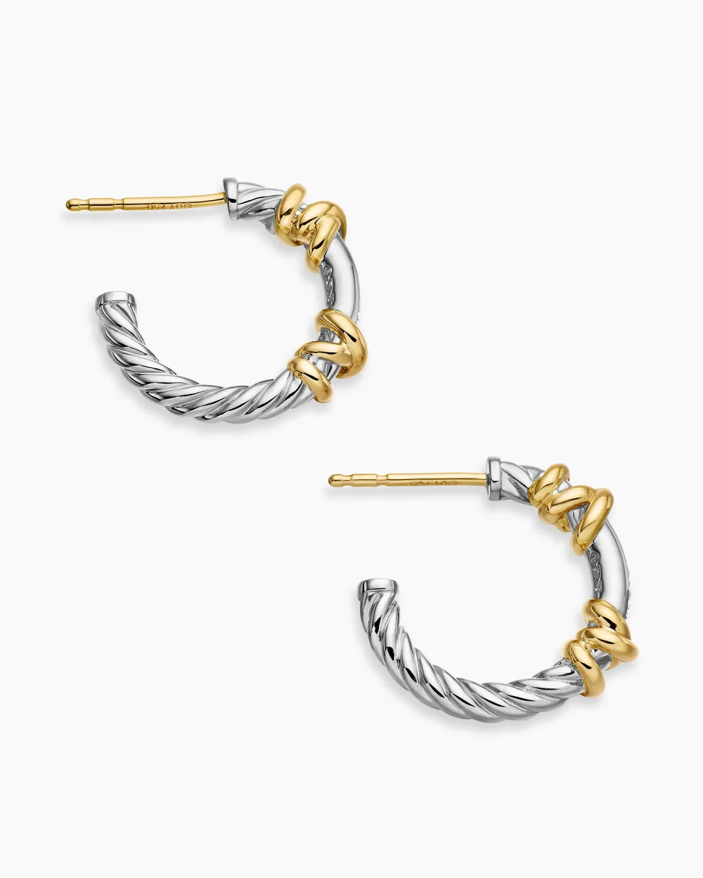 Petite Helena Wrap Hoop Earrings Sterling Silver with 18K Yellow Gold and Diamonds, 3/4in