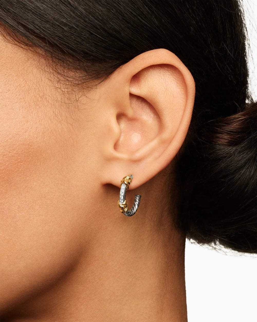 Petite Helena Wrap Hoop Earrings Sterling Silver with 18K Yellow Gold and Diamonds, 3/4in