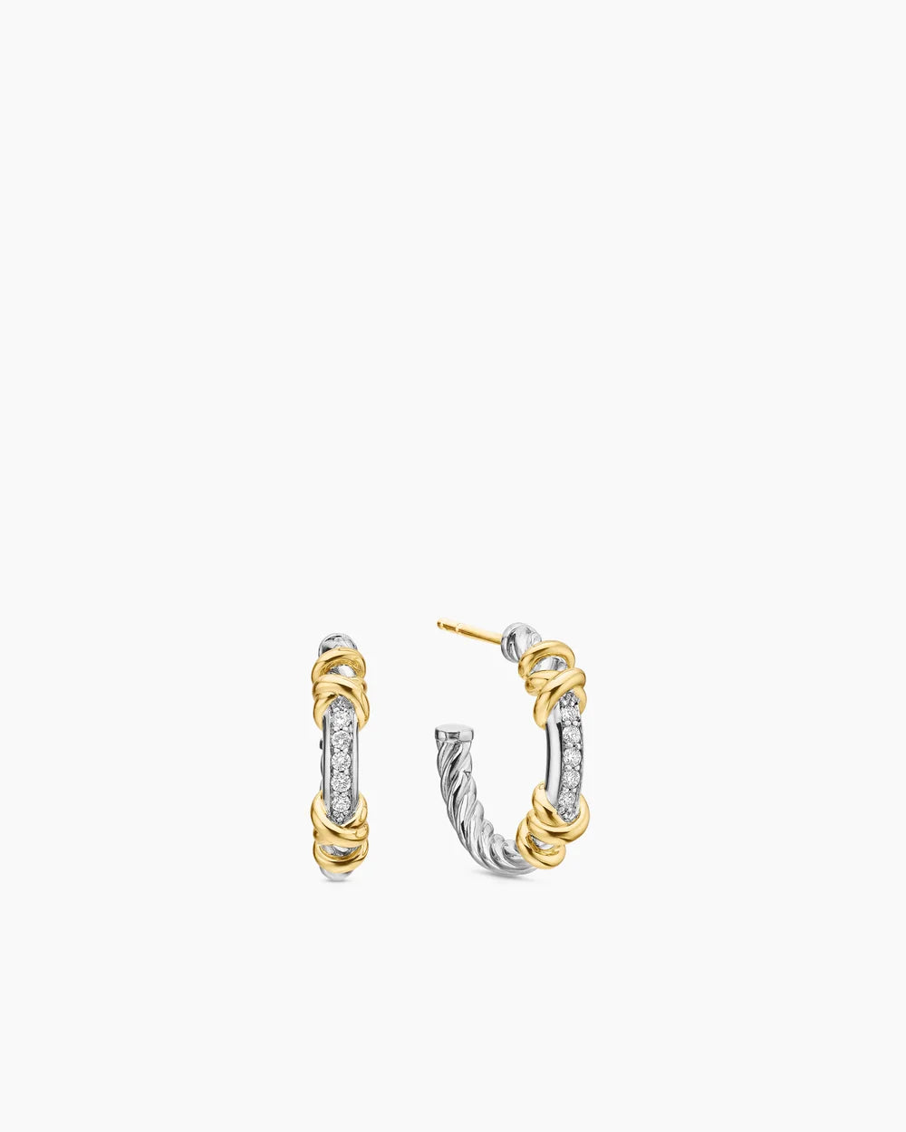 Petite Helena Wrap Hoop Earrings Sterling Silver with 18K Yellow Gold and Diamonds, 3/4in