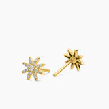 Petite Starburst Stud Earrings in 18K Yellow Gold with Diamonds, 7.5mm
