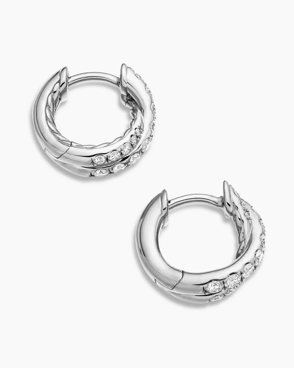 Pavé Crossover Hoop Earrings 18K White Gold with Diamonds, 12mm