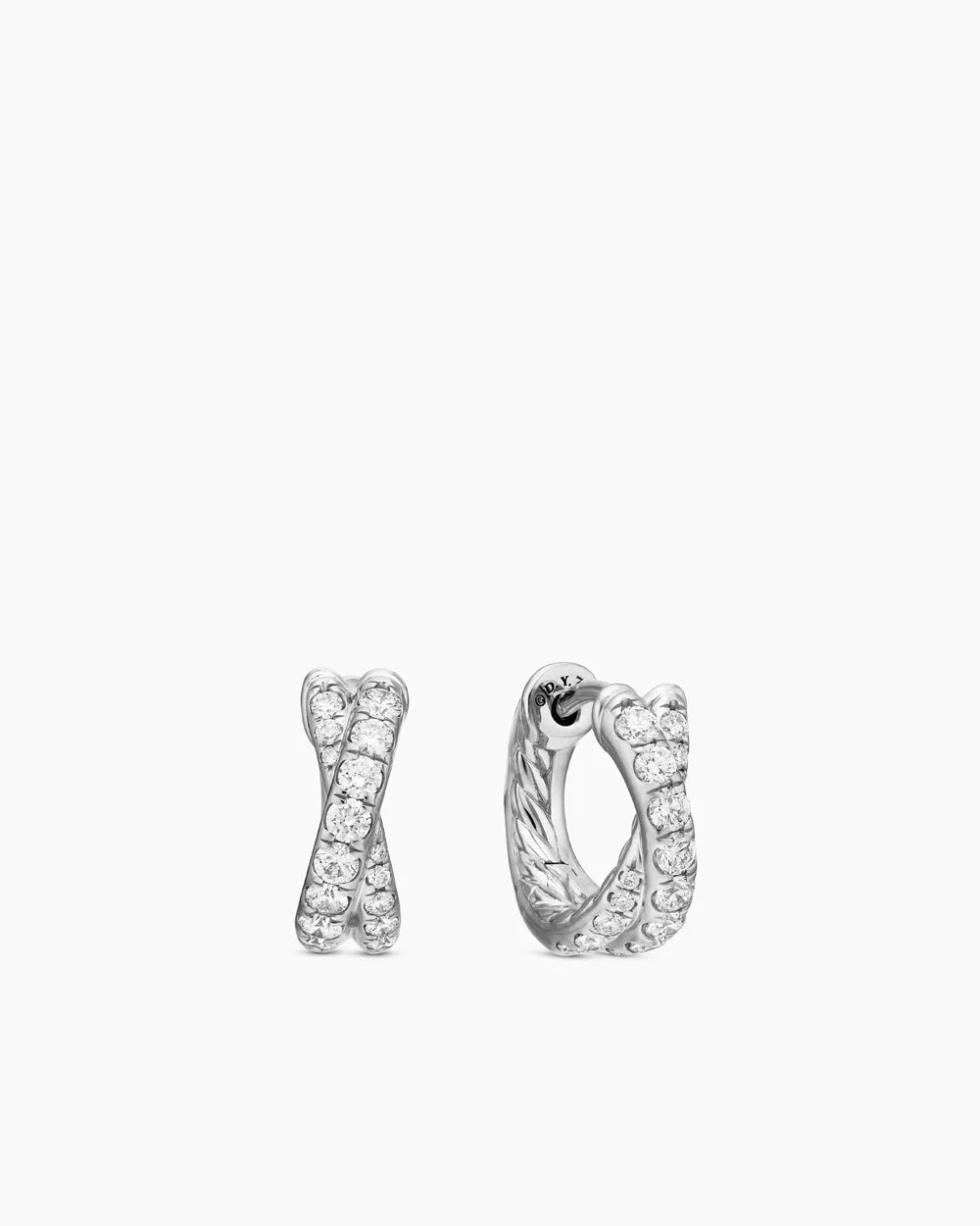 Pavé Crossover Hoop Earrings 18K White Gold with Diamonds, 12mm