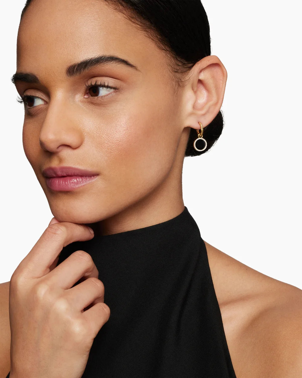 Petite DY Elements® Drop Earrings 18K Yellow Gold with Black Onyx and Diamonds, 22.6mm