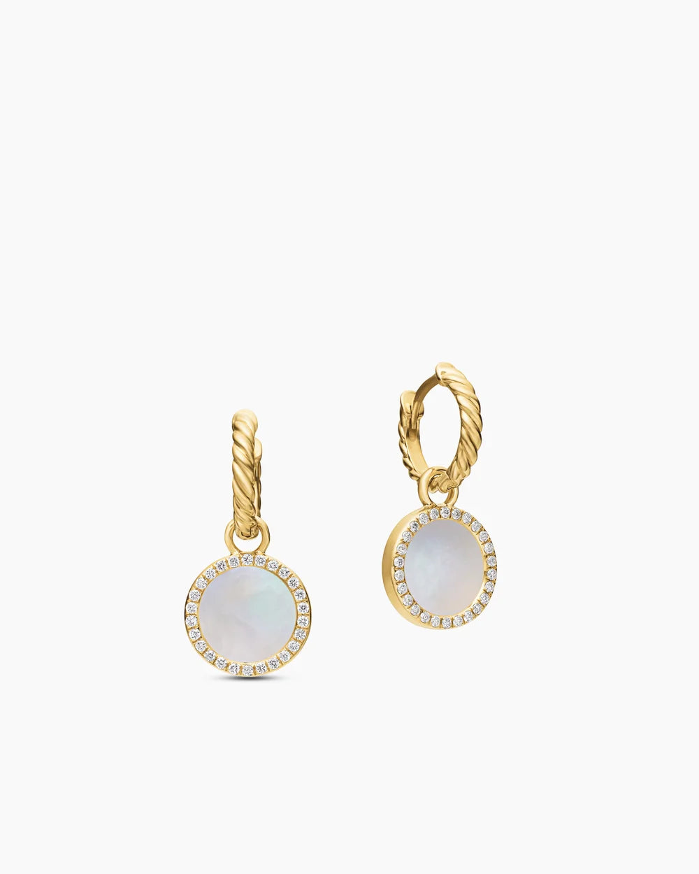 Petite DY Elements® Drop Earrings 18K Yellow Gold with Mother of Pearl and Diamonds, 22.6mm