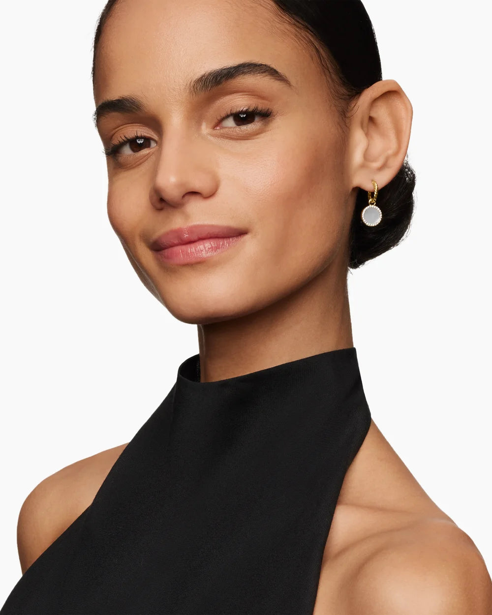 Petite DY Elements® Drop Earrings 18K Yellow Gold with Mother of Pearl and Diamonds, 22.6mm