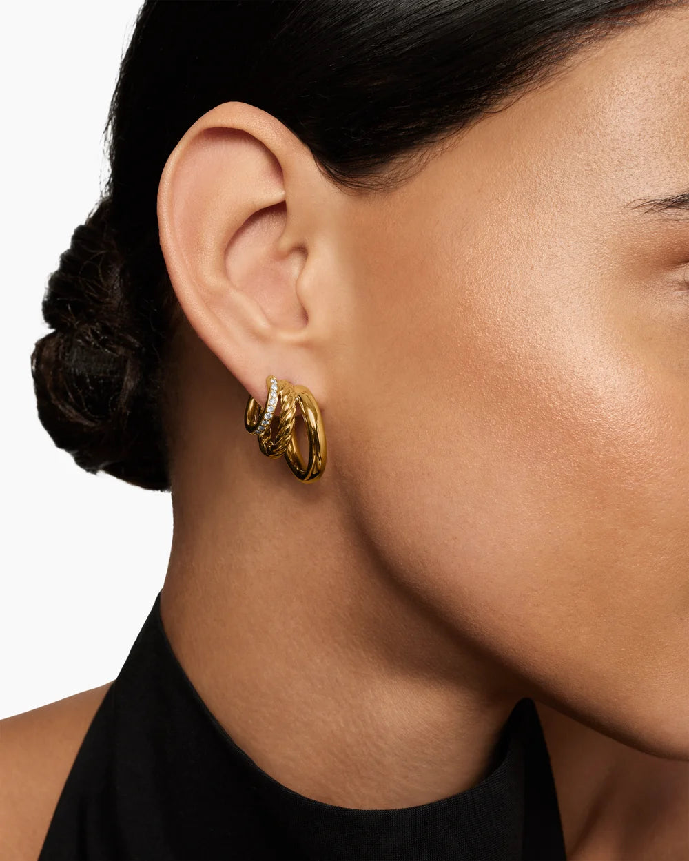 DY Mercer® Three Row Hoop Earrings 18K Yellow Gold with Diamonds, 21mm