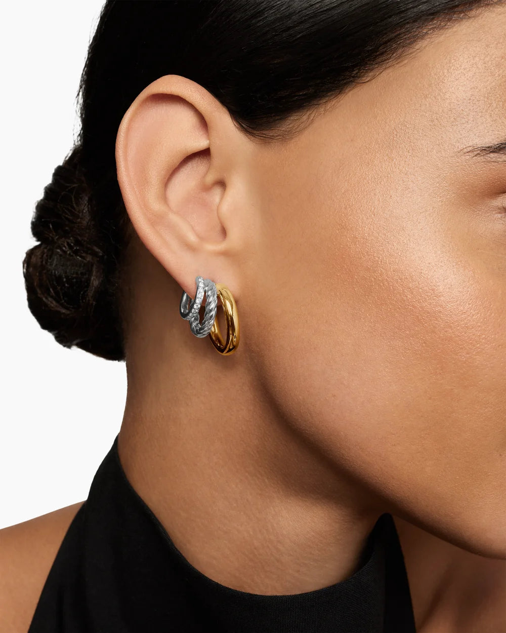 DY Mercer® Three Row Hoop Earrings Sterling Silver with 18K Yellow Gold and Diamonds, 21mm