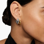 DY Mercer® Three Row Hoop Earrings Sterling Silver with 18K Yellow Gold and Diamonds, 21mm