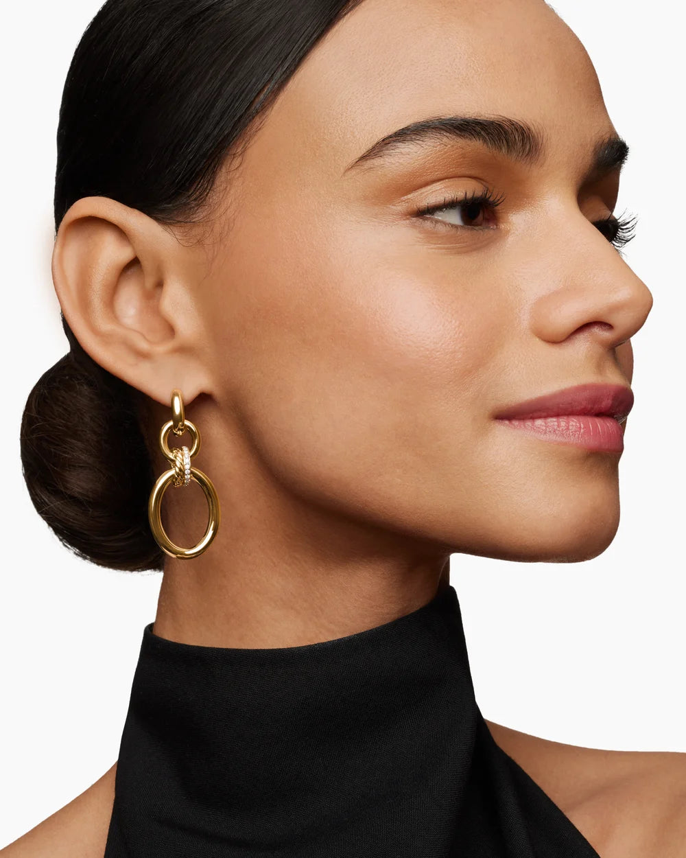 DY Mercer Circular Drop Earrings in 18K Yellow Gold with Diamonds, 50mm