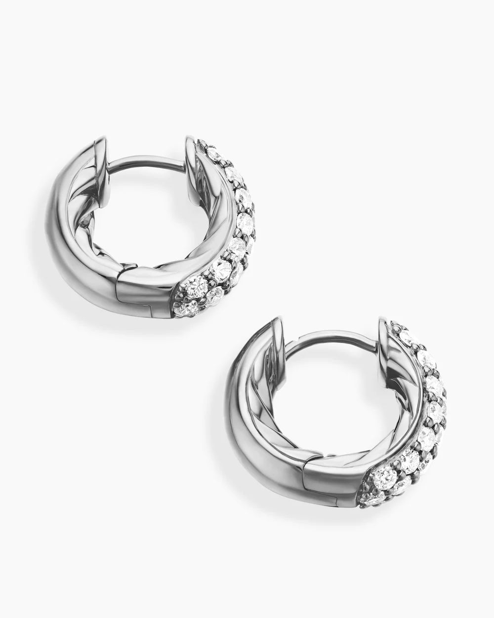 DY Mercer® Micro Hoop Earrings Sterling Silver with Diamonds, 13.5mm