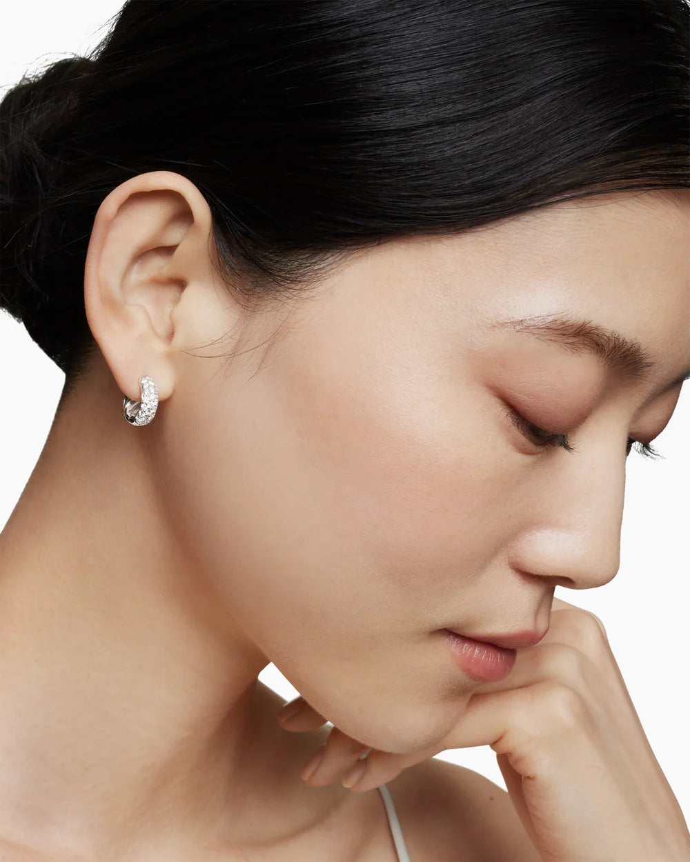 DY Mercer® Micro Hoop Earrings Sterling Silver with Diamonds, 13.5mm