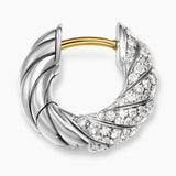 SCULPTED CABLE HOOP EARRINGS Sterling Silver with Diamonds, 14.4mm