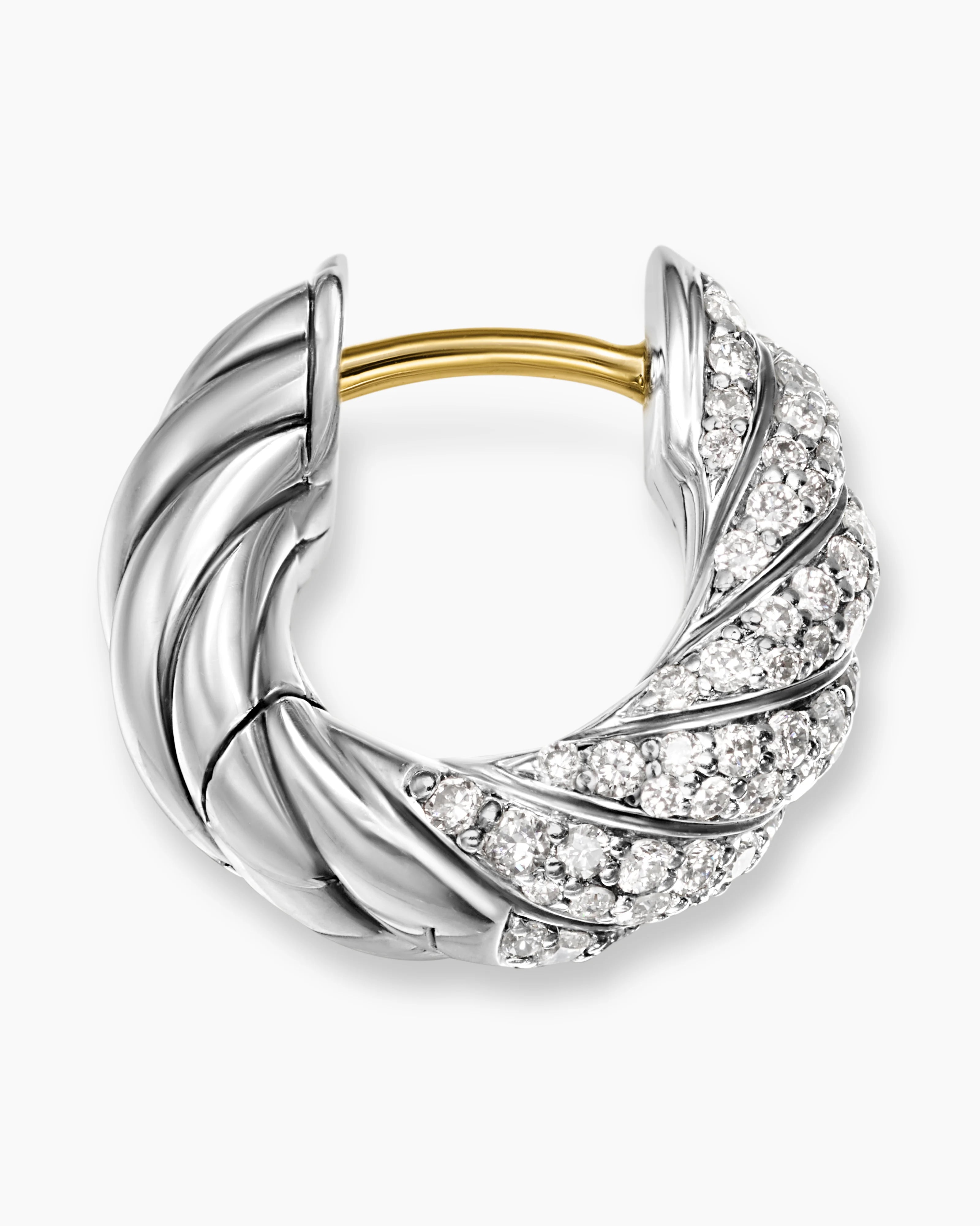 SCULPTED CABLE HOOP EARRINGS Sterling Silver with Diamonds, 14.4mm
