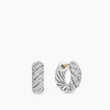 SCULPTED CABLE HOOP EARRINGS Sterling Silver with Diamonds, 14.4mm